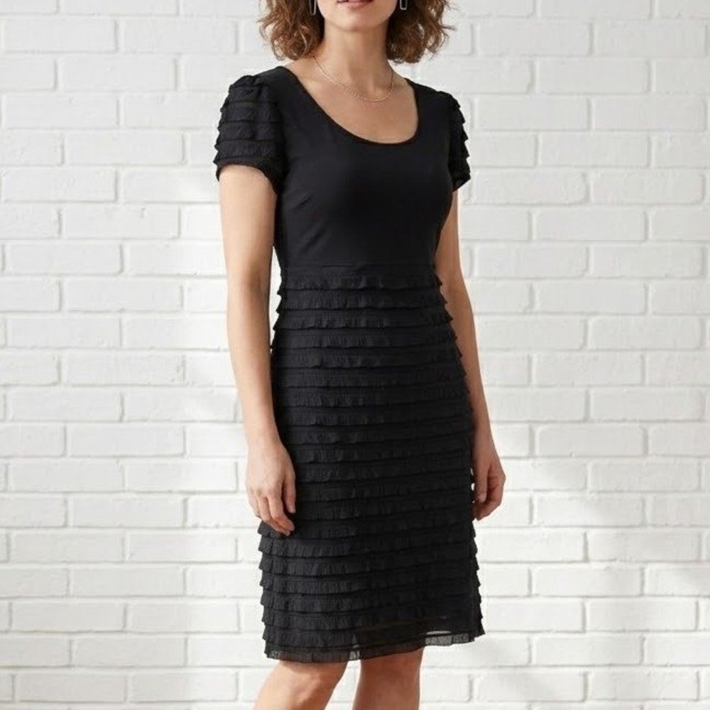 Teaberry Ruffle Tiered Dress Womens 10‎ Black Short Sleeve Stretch Formal Party